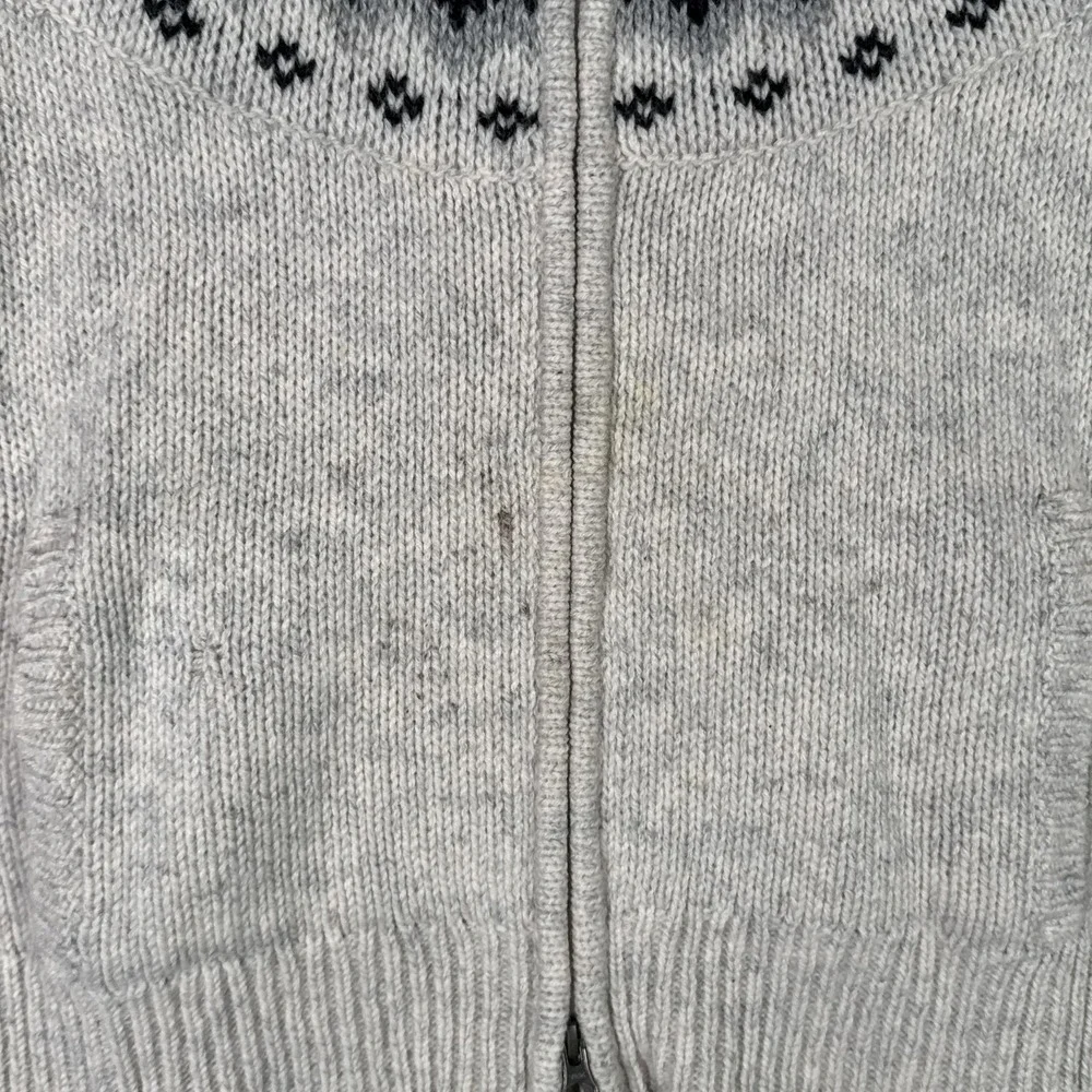 LL Bean Sweater Mens M (Fits S) Gray Wool Full Zip Fair Isle Mock Neck *FLAW - Picture 3 of 11